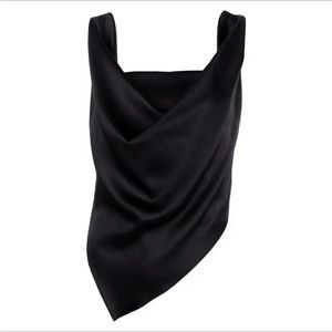 Black Irregular Satin Square Collar Camisole Top size S